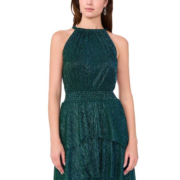 1.State Womens Green Metallic Tiered Halter Midi Dress M - Picture 2 of 8